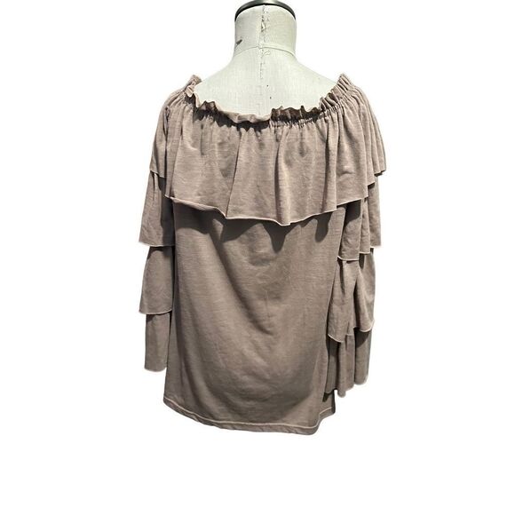 Umgee Embroidered Ruffle Off Shoulder Long Sleeve Ruffle Top Mocha Brown Size M - Picture 5 of 10